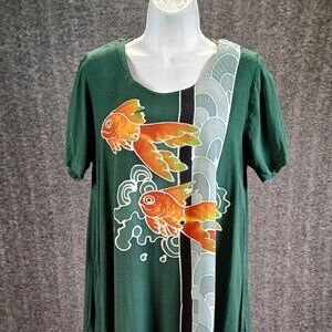 Vintage Hand-Painted Goldfish Dress · Forest Green Layered Tunic Midi